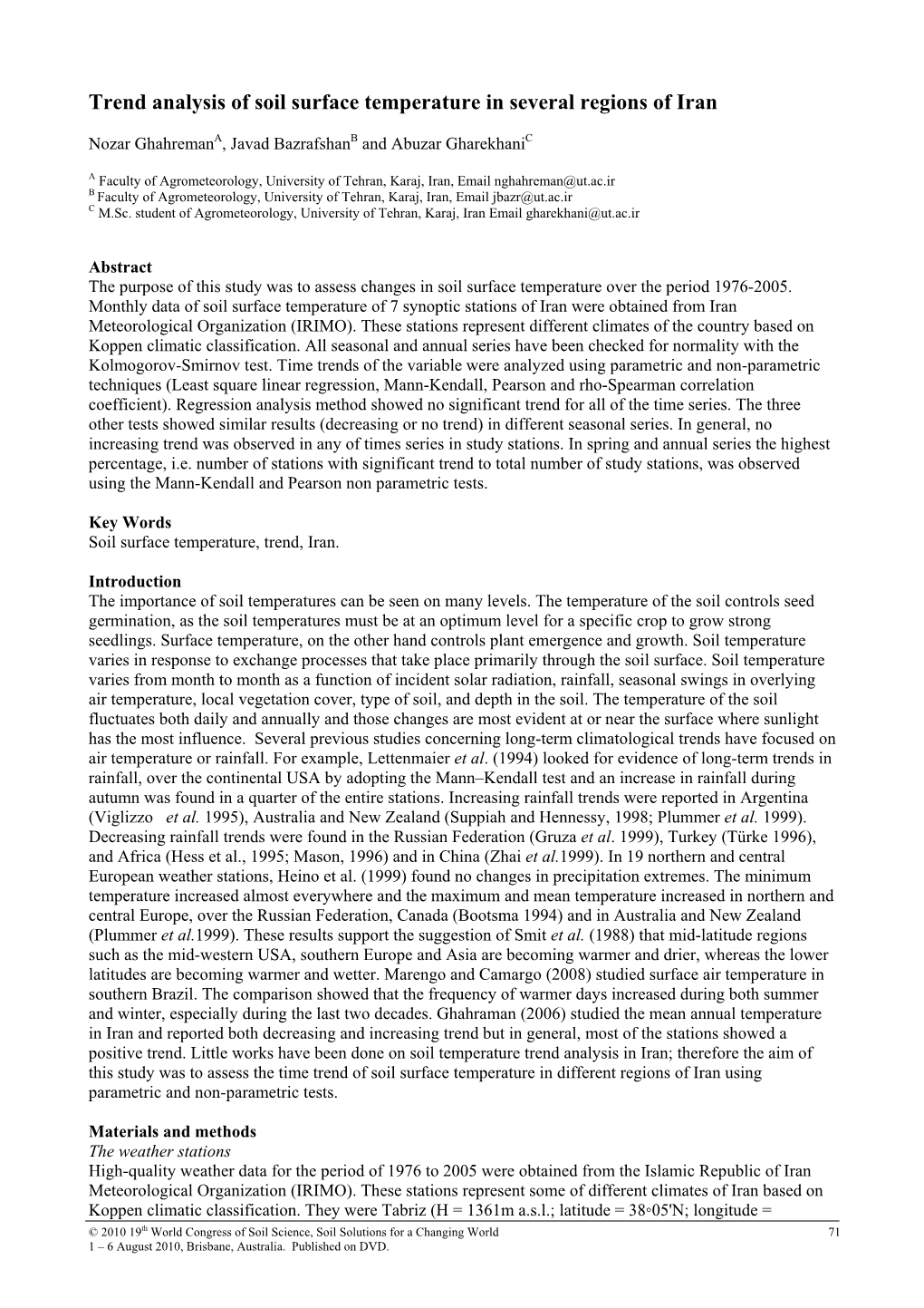 Trend Analysis of Soil Surface Temperature in Several Regions of Iran