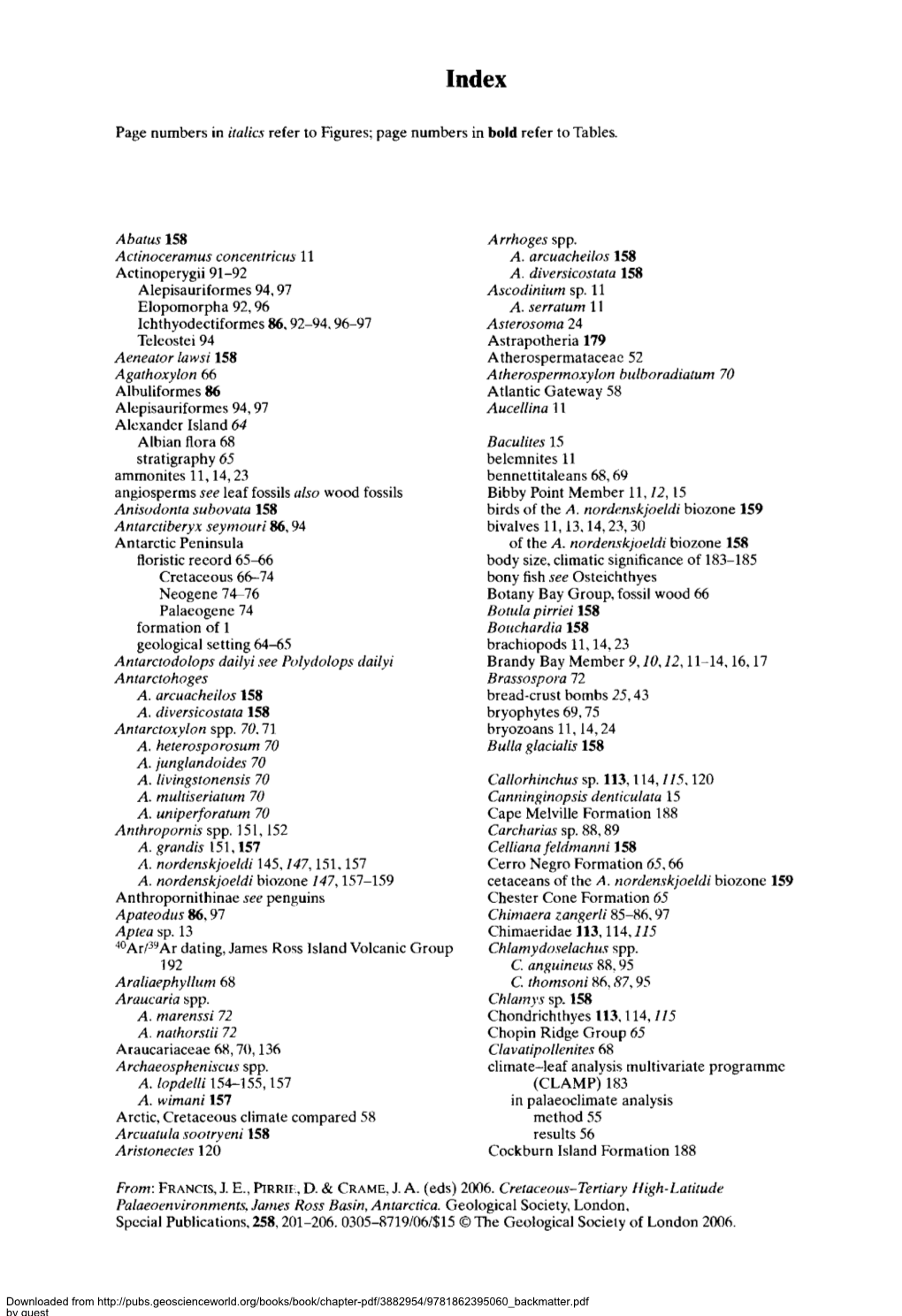 Page Numbers in Bold Refer to Tables. a Batus 158 Actinoceramus