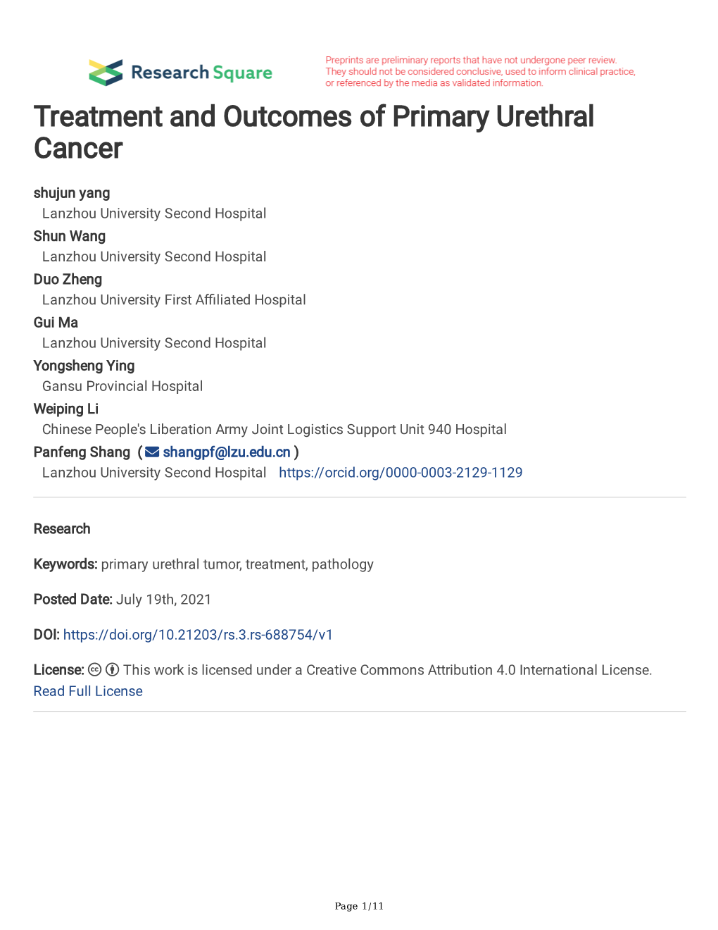 Treatment and Outcomes of Primary Urethral Cancer