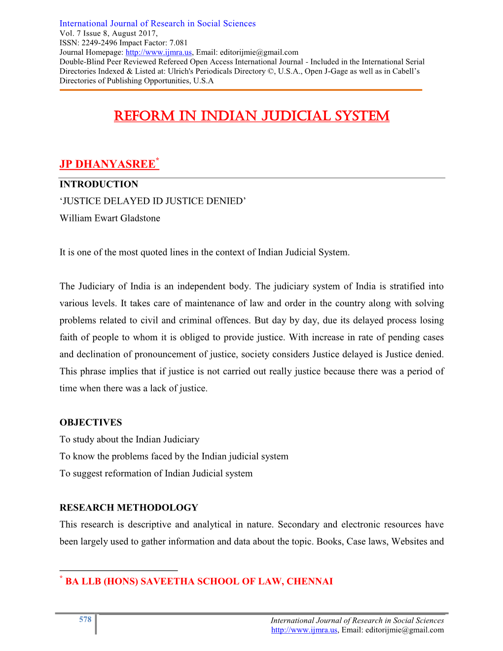 Reform in Indian Judicial System