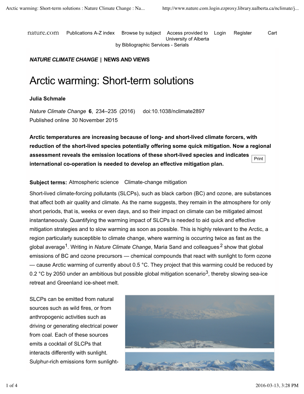 Arctic Warming: Short-Term Solutions : Nature Climate Change : Nature