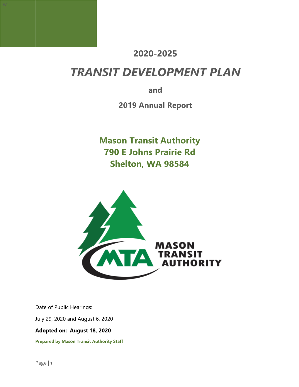 Mason Transit Authority 790 E Johns Prairie Rd Shelton, WA 98584