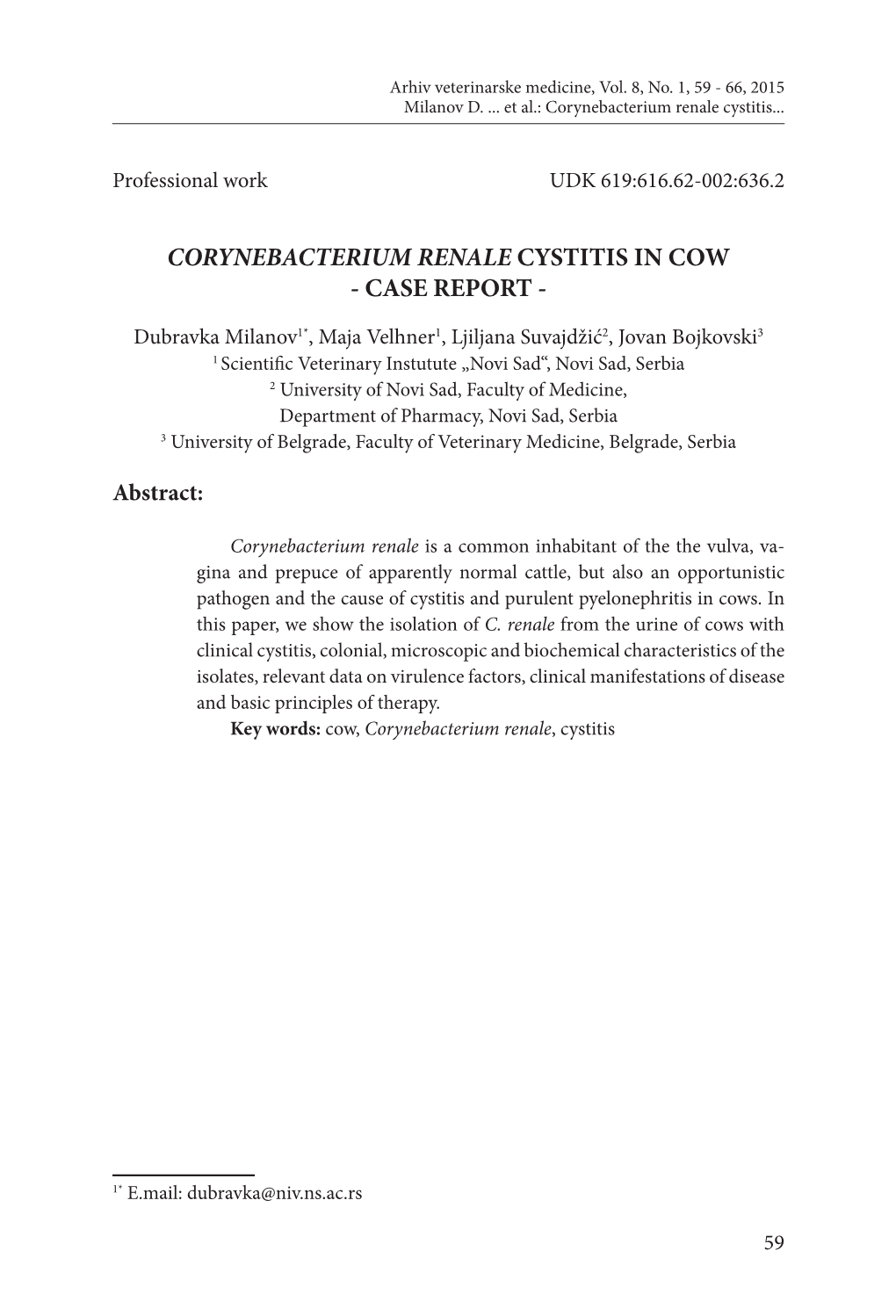 Corynebacterium Renale Cystitis in Cow - Case Report