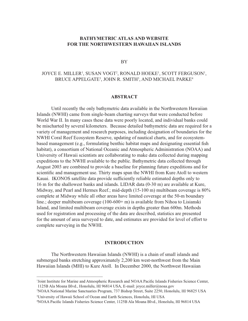 Bathymetric Atlas and Website for the Northwestern Hawaiian Islands