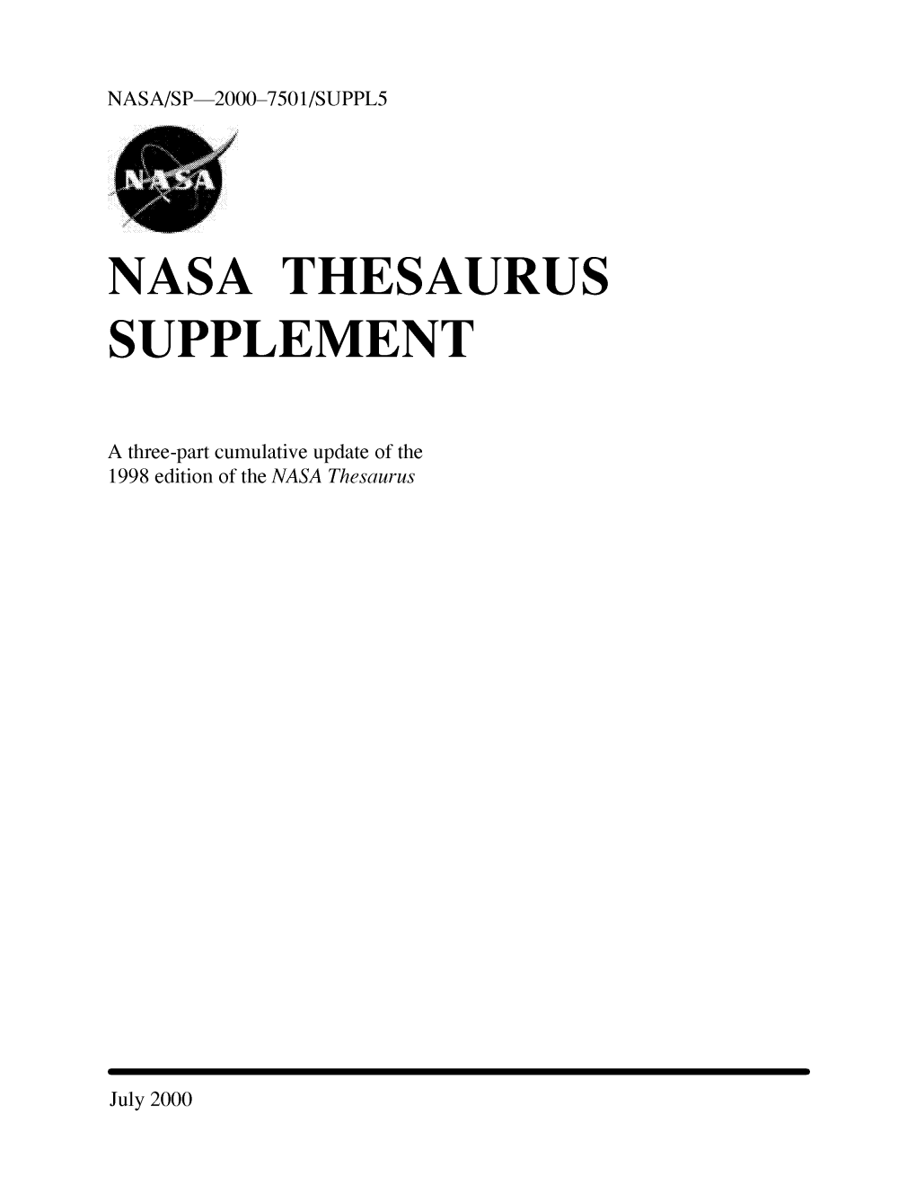 Nasa Thesaurus Supplement