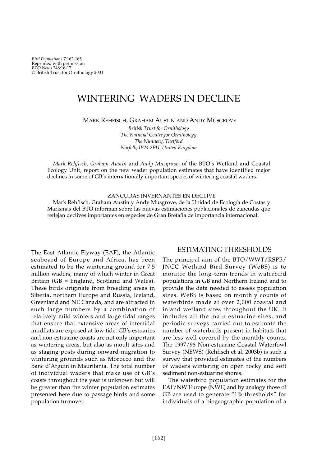 Wintering Waders in Decline