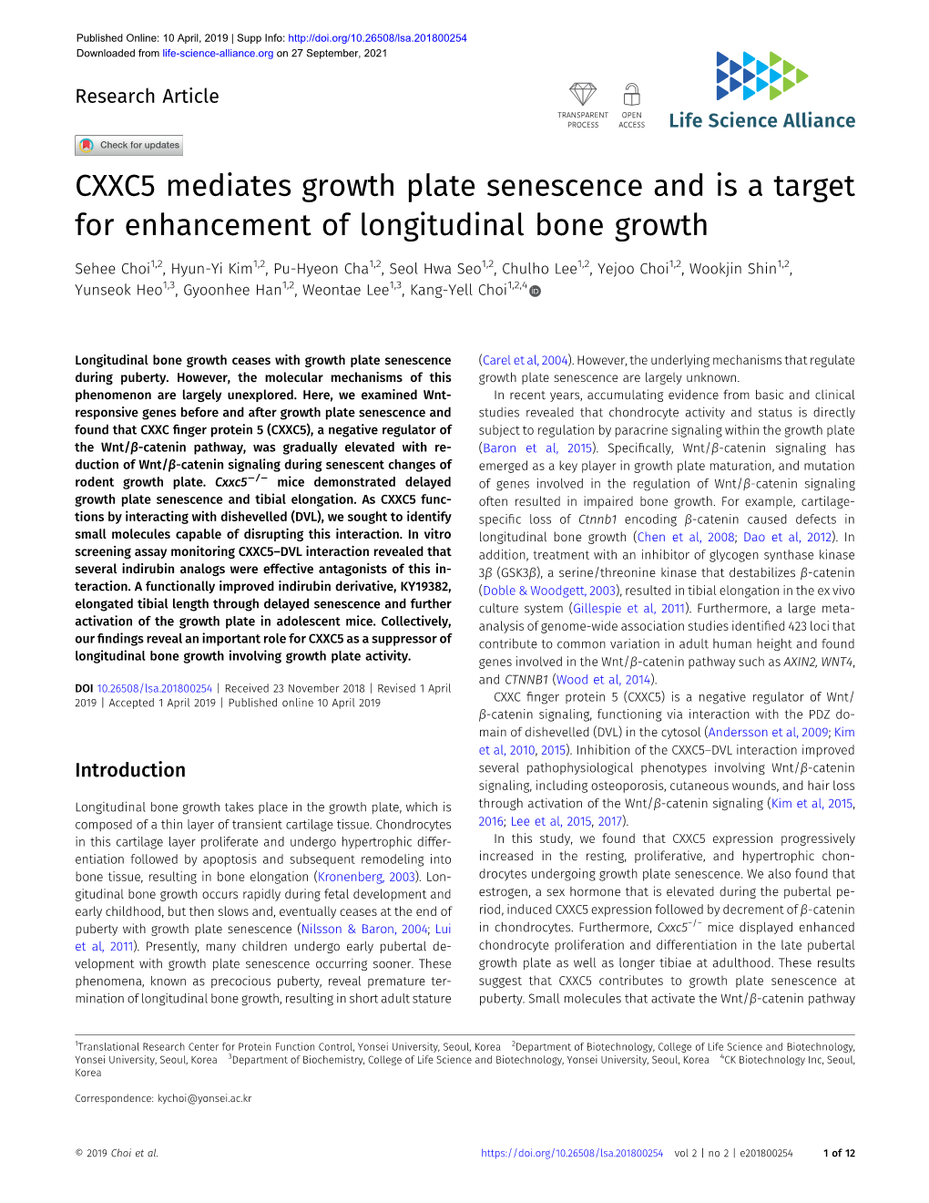 CXXC5 Mediates Growth Plate Senescence and Is a Target for Enhancement of Longitudinal Bone Growth