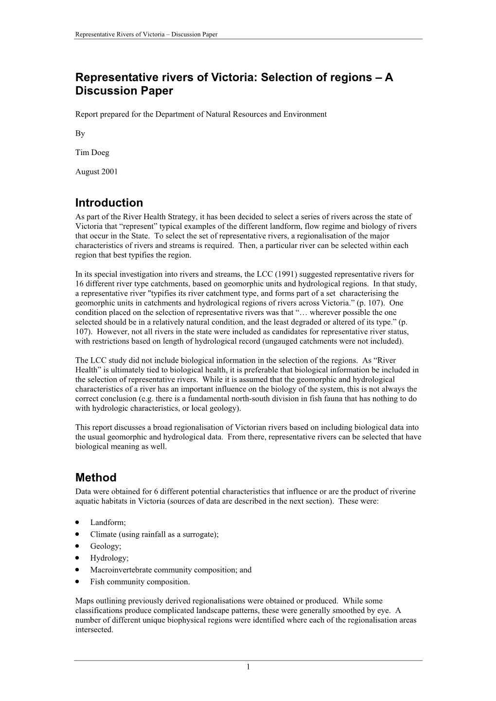 Representative Rivers of Victoria: Selecting Regions