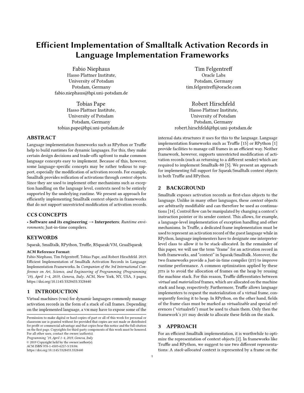 Efficient Implementation of Smalltalk Activation Records in Language Implementation Frameworks