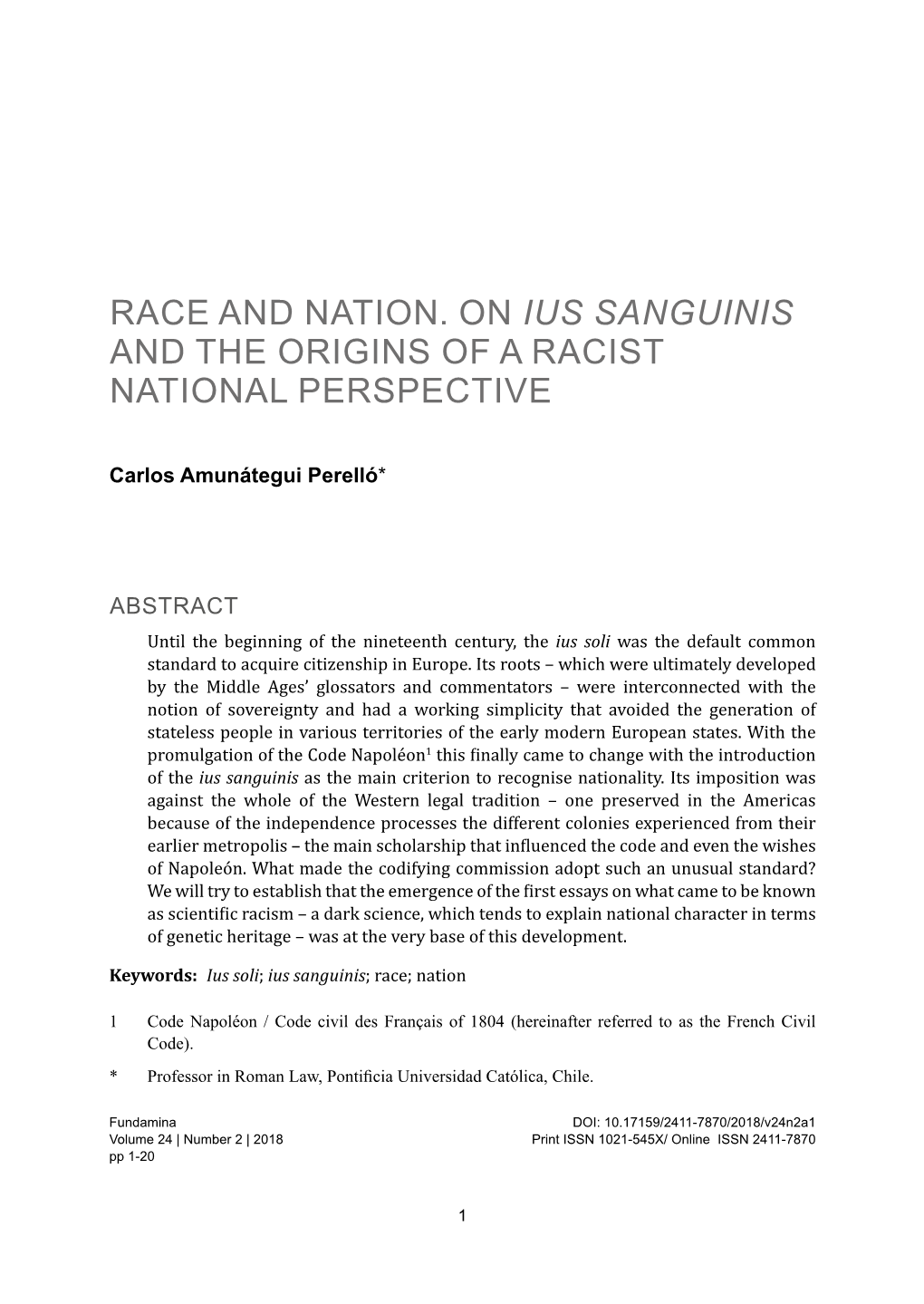 1Race and Nation. on Ius Sanguinis and the Origins of a Racist National Perspective