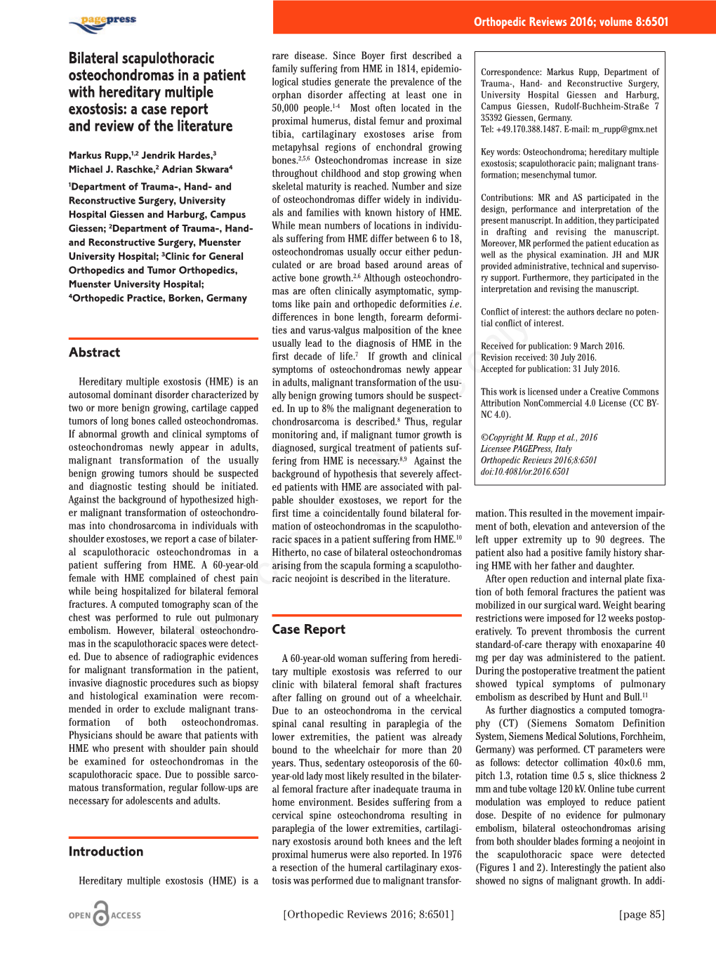 Bilateral Scapulothoracic Osteochondromas in a Patient With