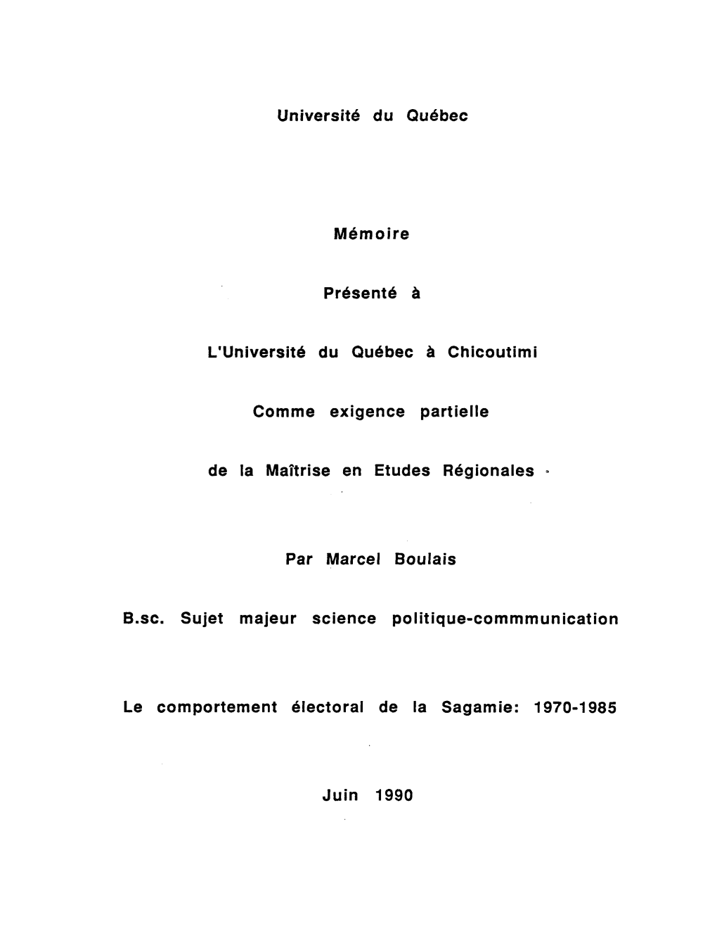 Université Du Québec Mémoire Présenté À L'université Du Québec