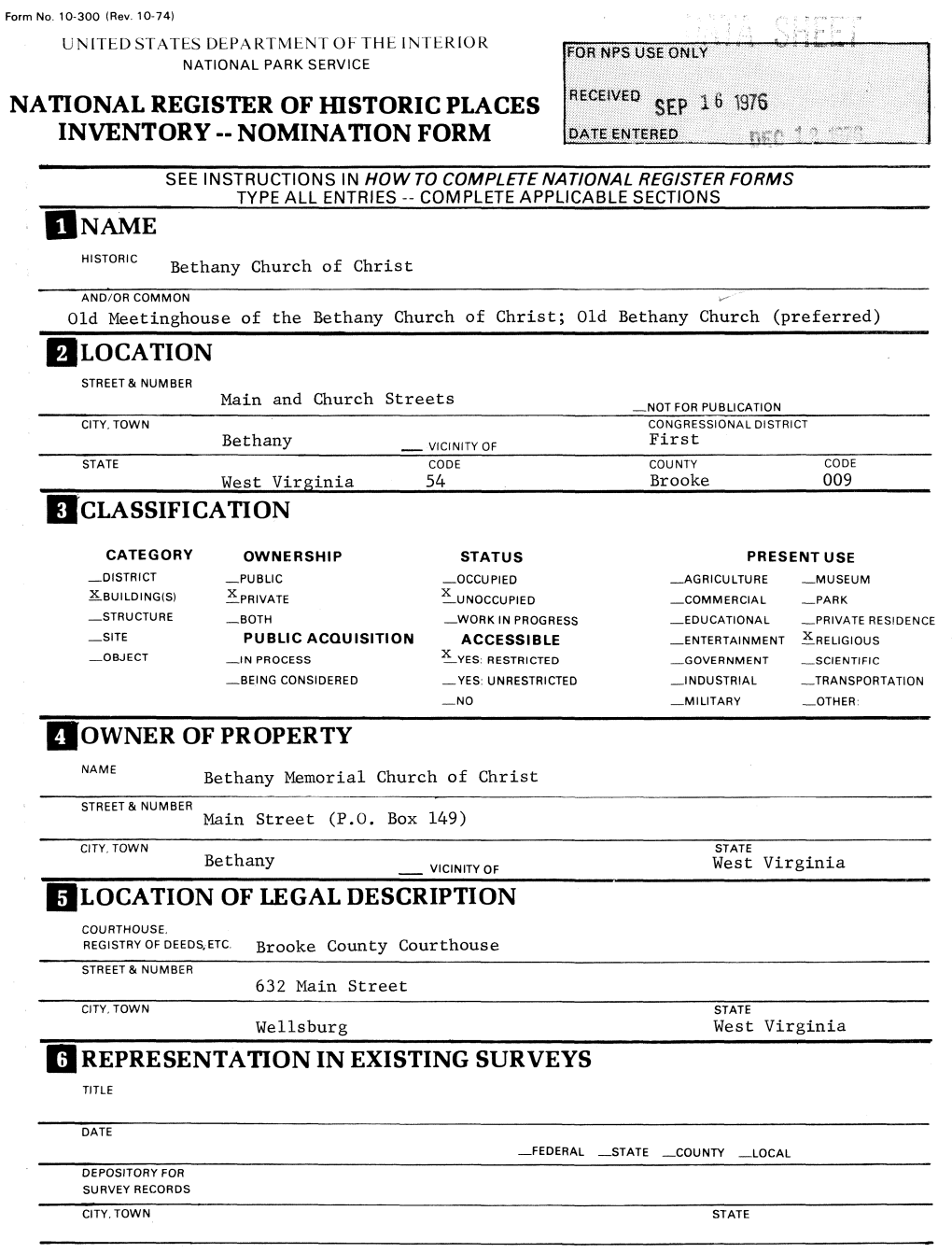 National Register of Historic Places Inventory -- Nomination Form