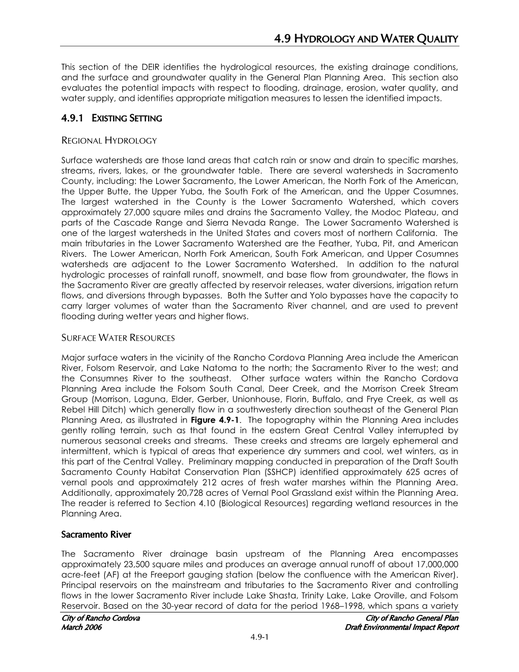 4.9 HYDROLOGY and WATER QUALITY Sacramento River