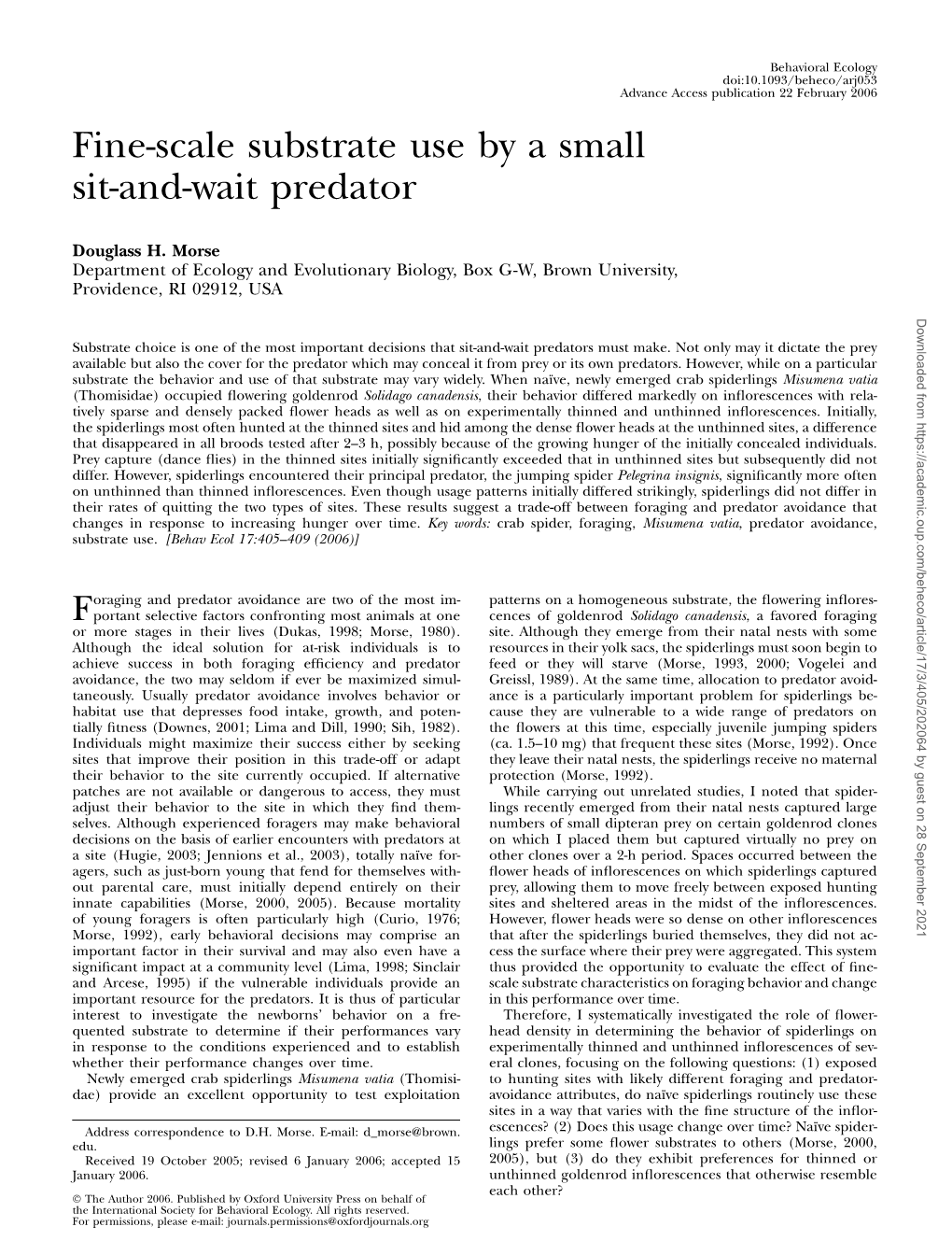 Fine-Scale Substrate Use by a Small Sit-And-Wait Predator