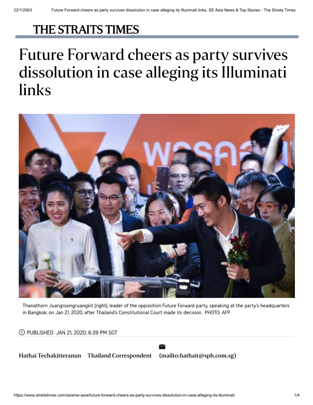 Future Forward Cheers As Party Survives Dissolution in Case Alleging Its Illuminati Links, SE Asia News & Top Stories - the Straits Times