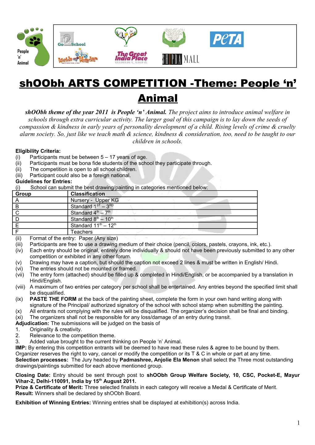 Shoobh ARTS COMPETITION -Theme: People N Animal