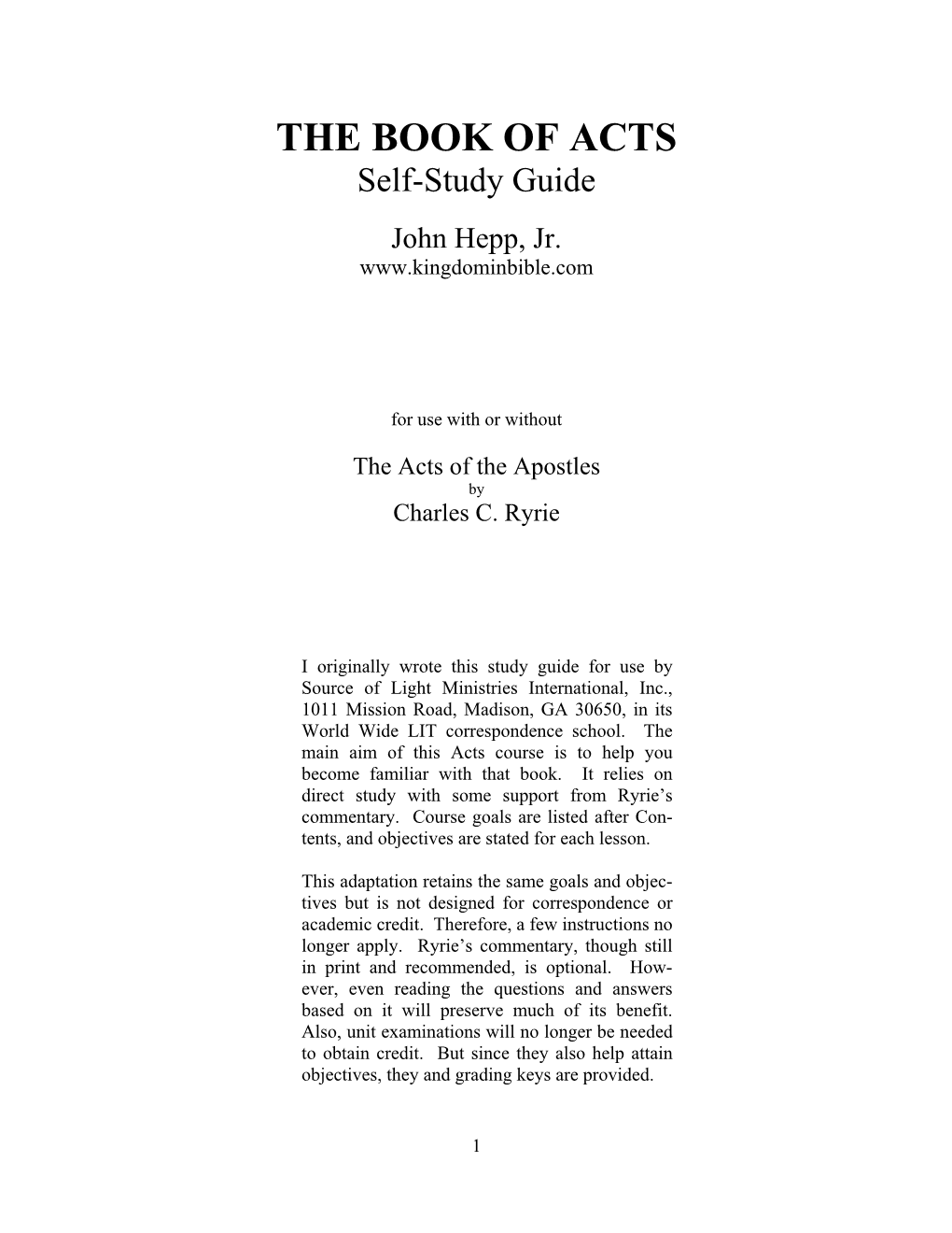 THE BOOK of ACTS Self-Study Guide