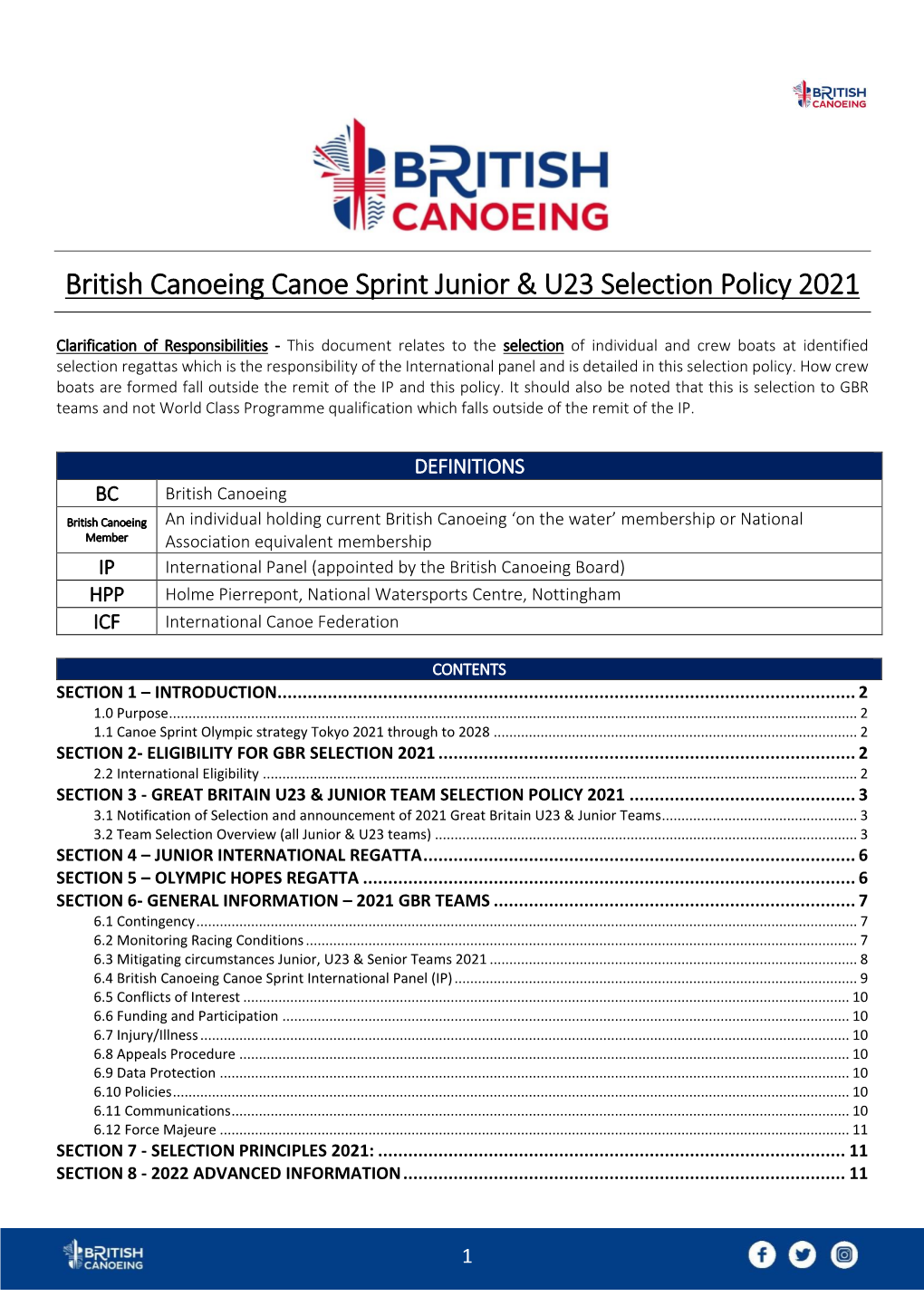 British Canoeing Canoe Sprint Junior & U23 Selection Policy 2021