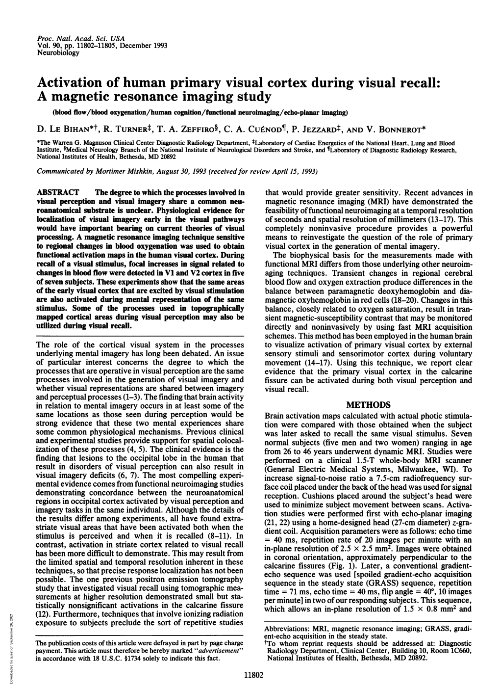 Activation of Human Primary Visual Cortex During Visual Recall