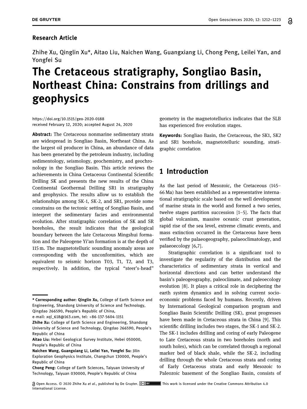 The Cretaceous Stratigraphy, Songliao Basin, Northeast China