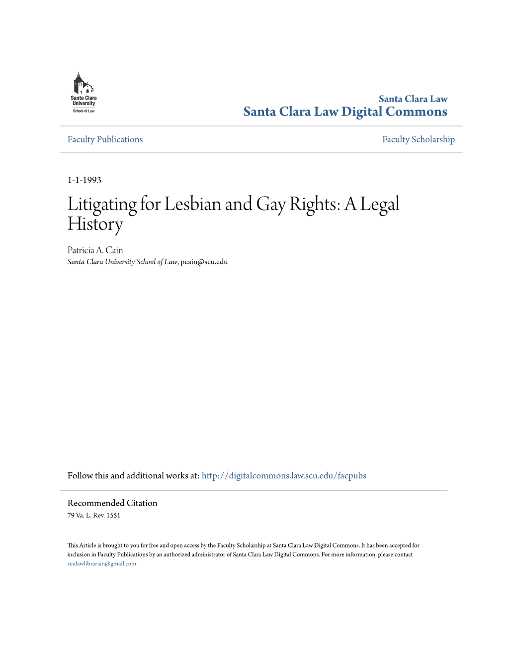 Litigating for Lesbian and Gay Rights: a Legal History Patricia A