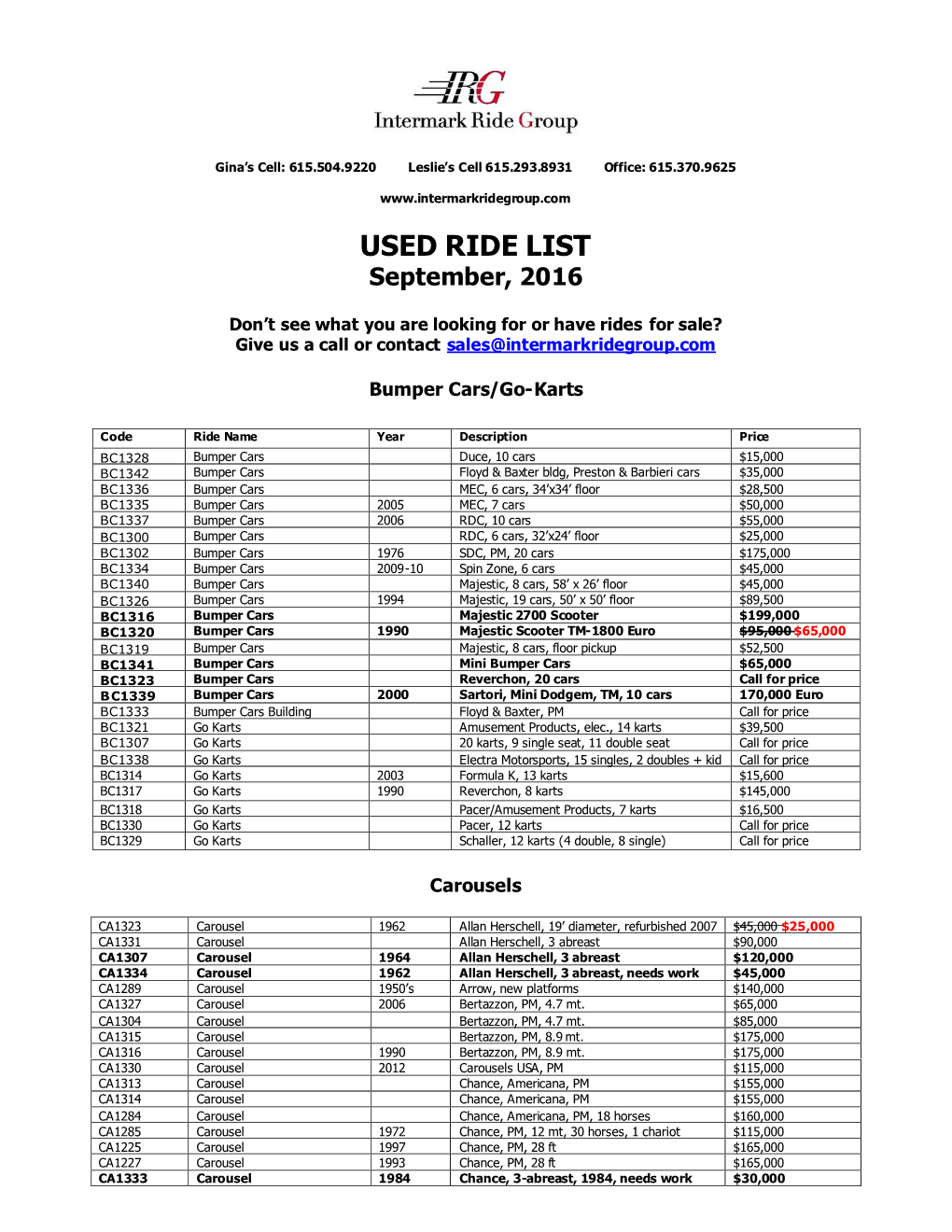 USED RIDE LIST September, 2016