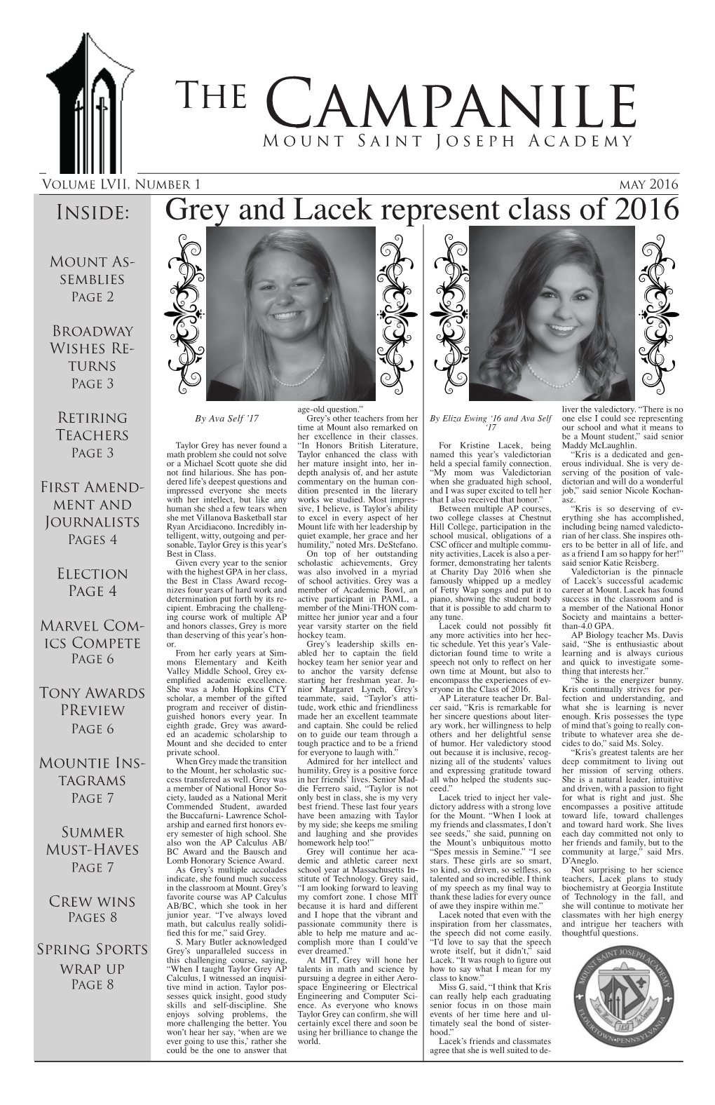 Grey and Lacek Represent Class of 2016 What’S Inside Mount As- Tripsemblies to Le Puy Page 2