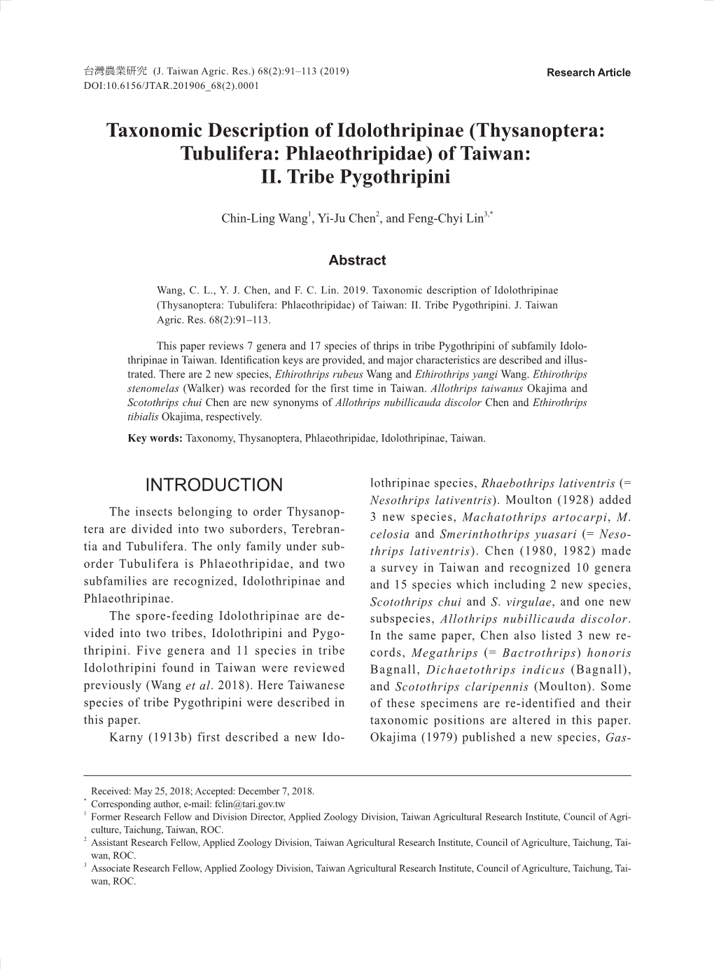 Thysanoptera: Tubulifera: Phlaeothripidae) of Taiwan: II