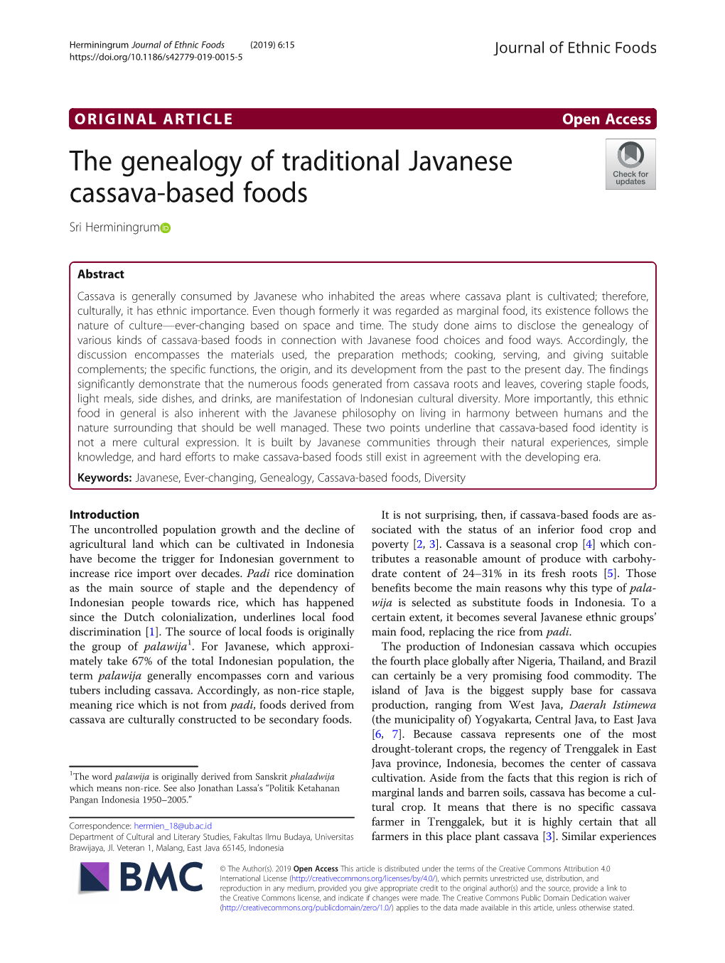 The Genealogy of Traditional Javanese Cassava-Based Foods Sri Herminingrum