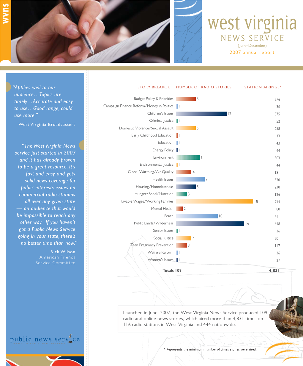 West Virginia NEWS SERVICE (June–December) 2007 Annual Report