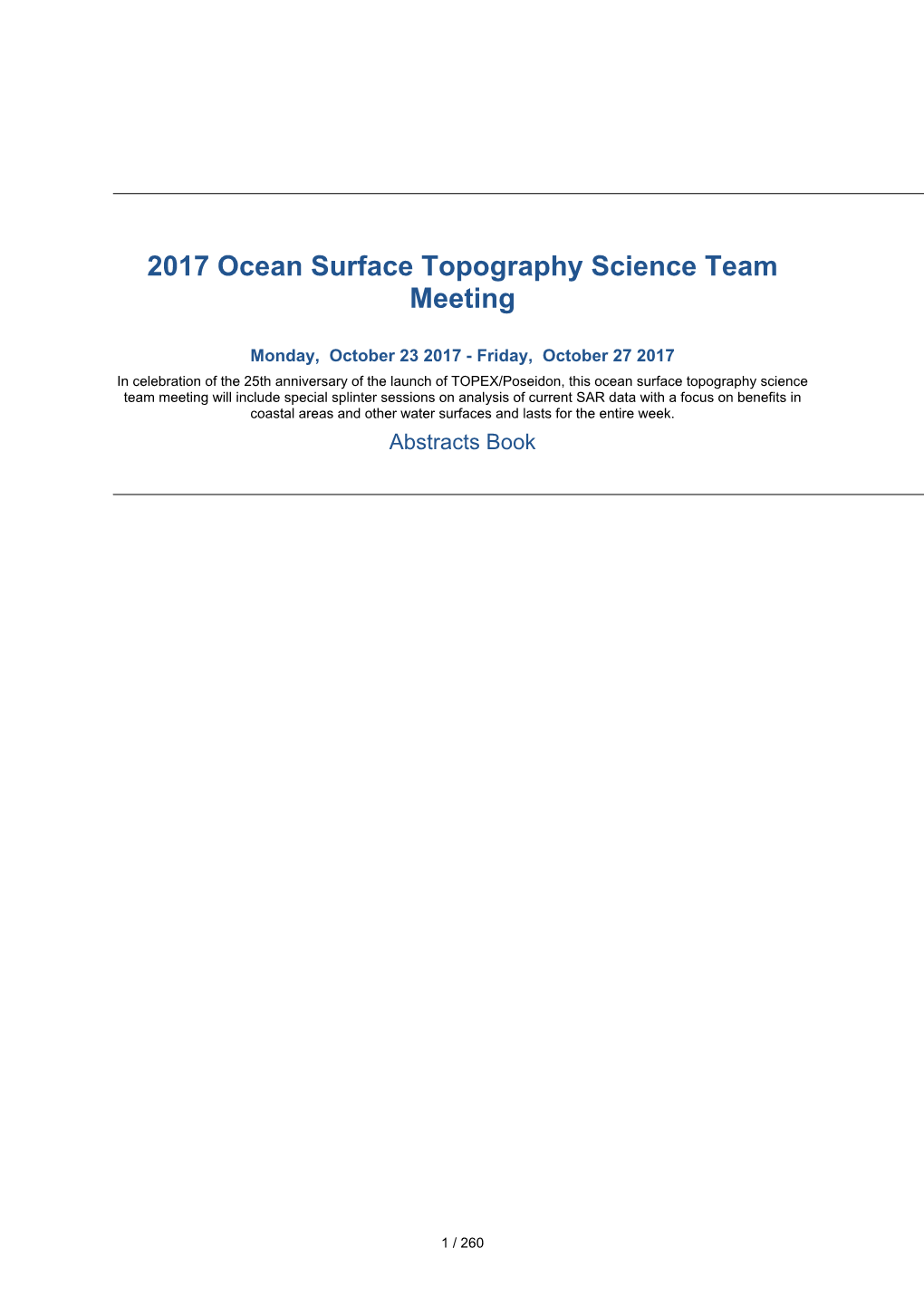 2017 Ocean Surface Topography Science Team Meeting