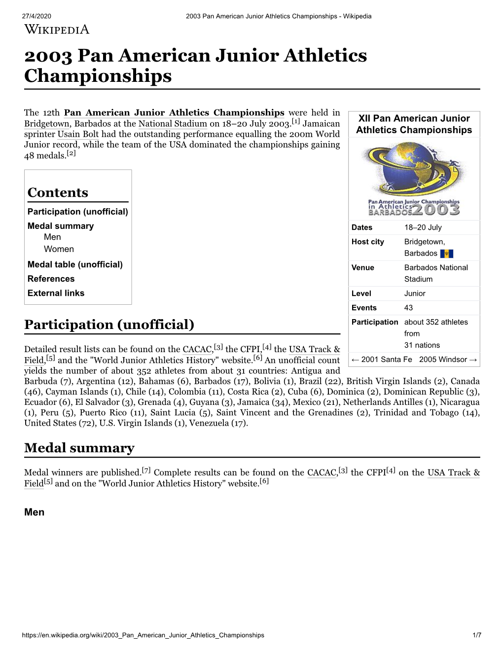 2003 Pan American Junior Athletics Championships - Wikipedia