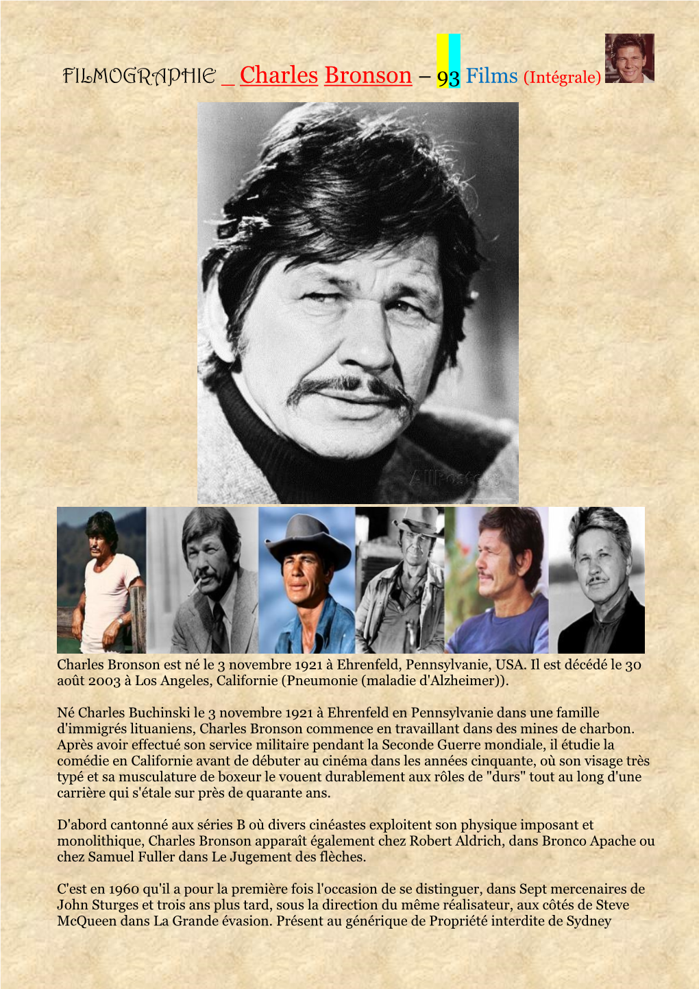 FILMOGRAPHIE Charles Bronson – 93 Films (Intégrale)