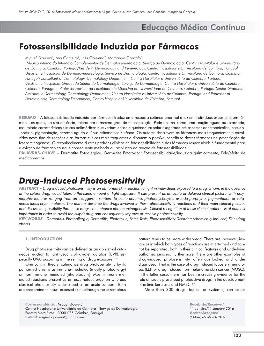 Fotossensibilidade Induzida Por Fármacos Drug-Induced