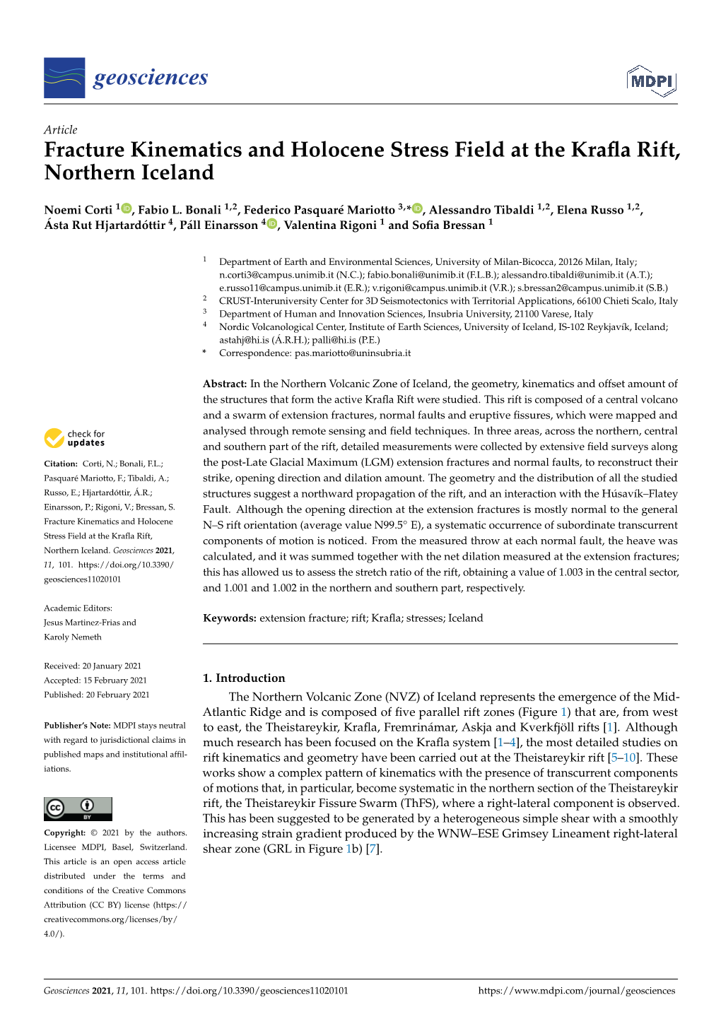 Fracture Kinematics and Holocene Stress Field at the Krafla Rift