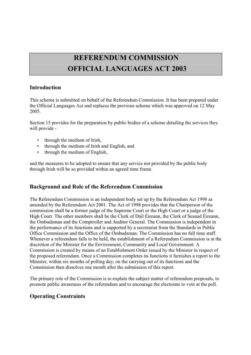 Referendum Commission Official Languages Act 2003