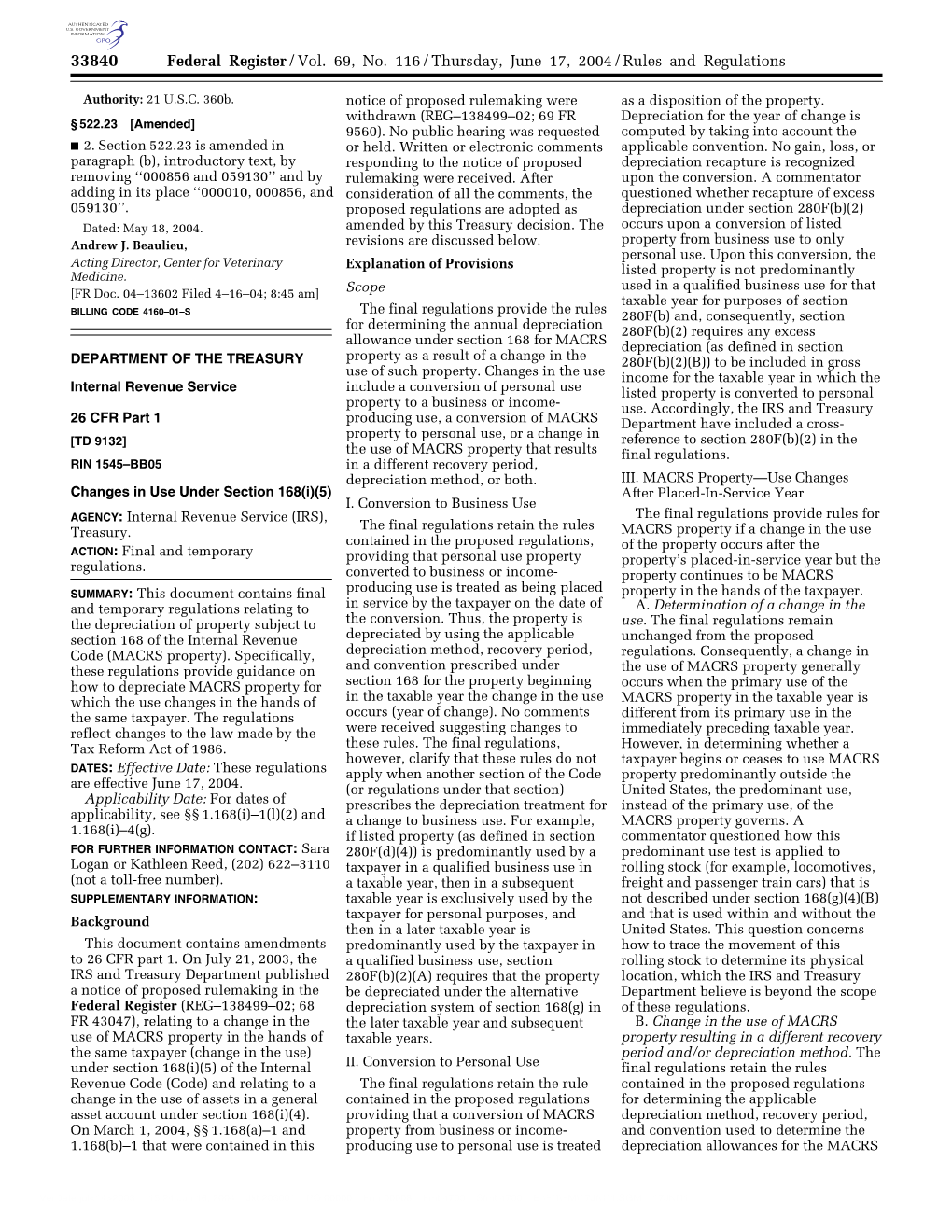 Federal Register/Vol. 69, No. 116/Thursday, June 17, 2004/Rules