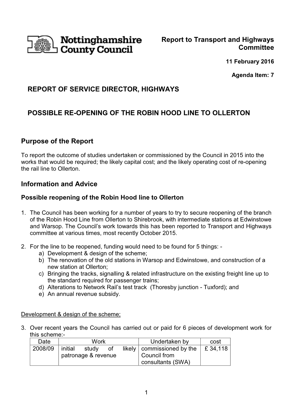 Possible Re-Opening of the Robin Hood Line to Ollerton