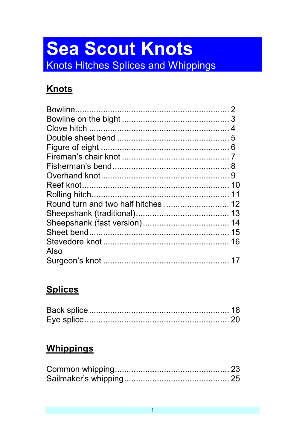 Sea Scout Knots Knots Hitches Splices and Whippings