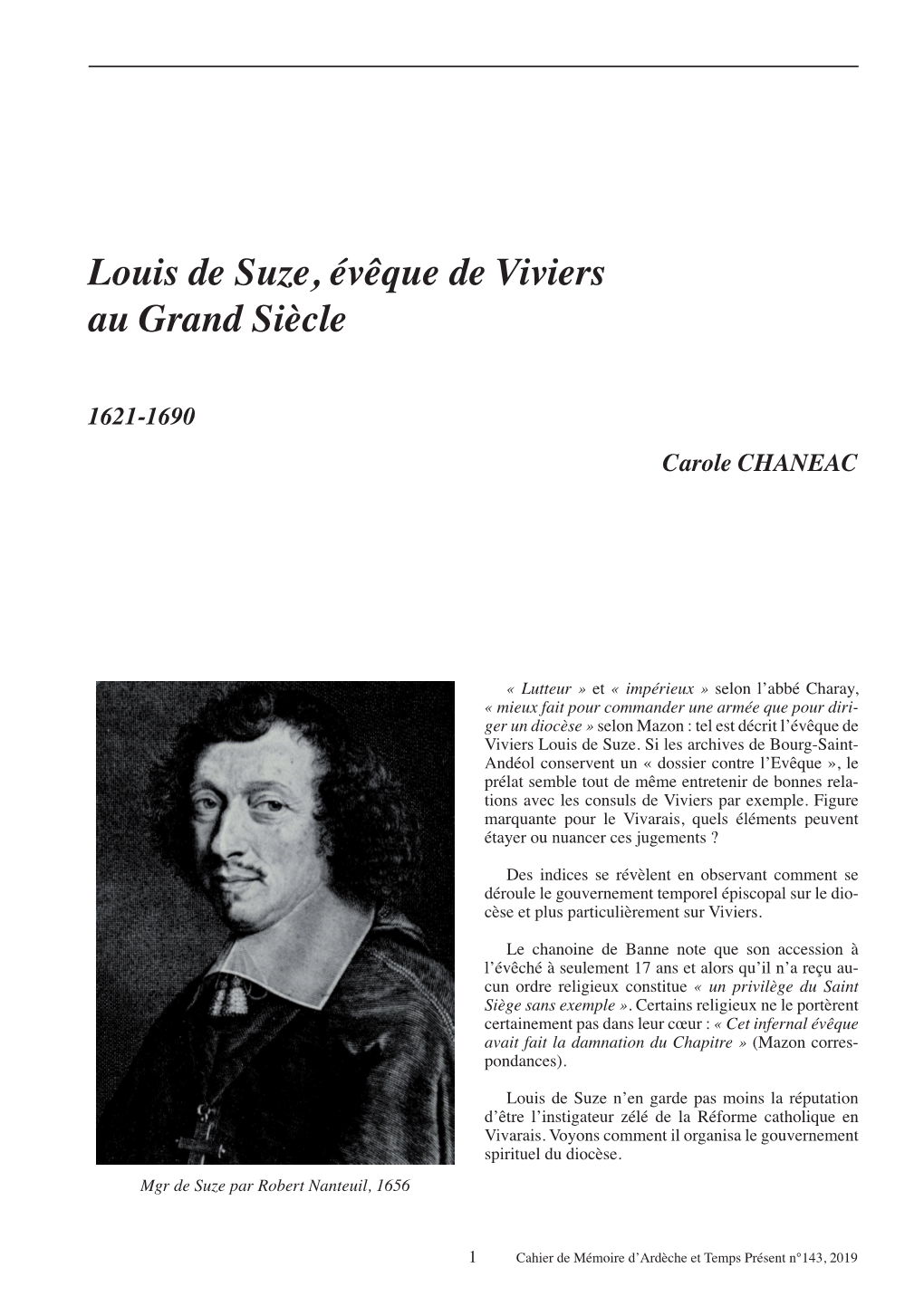 Louis De Suze, Évêque De Viviers Au Grand Siècle, Carole Chanéac