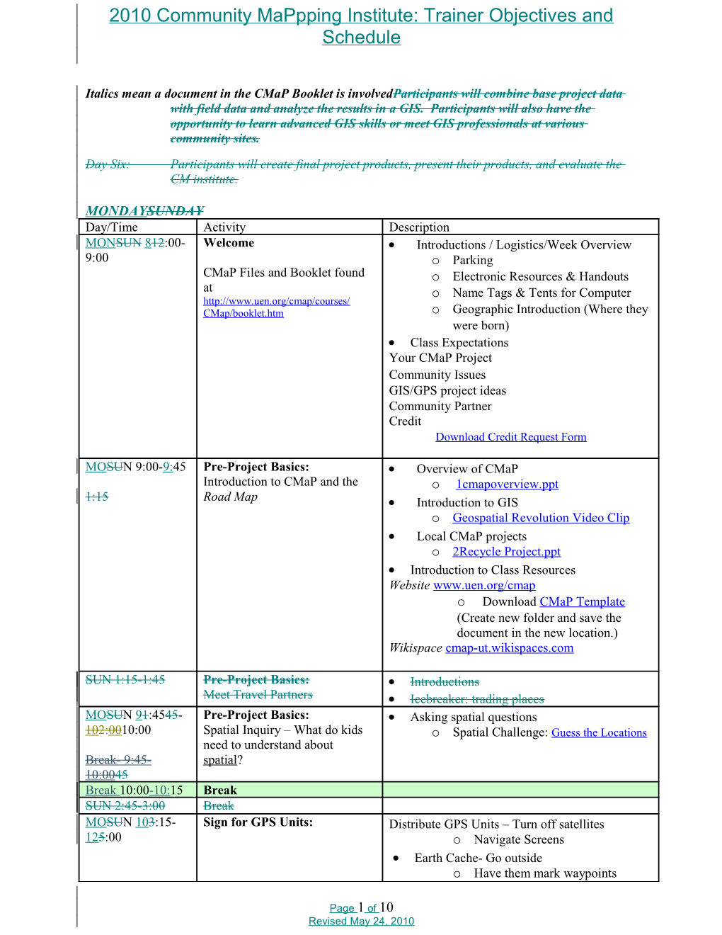 Community Mapping Institute: Objectives and Schedule Page 2