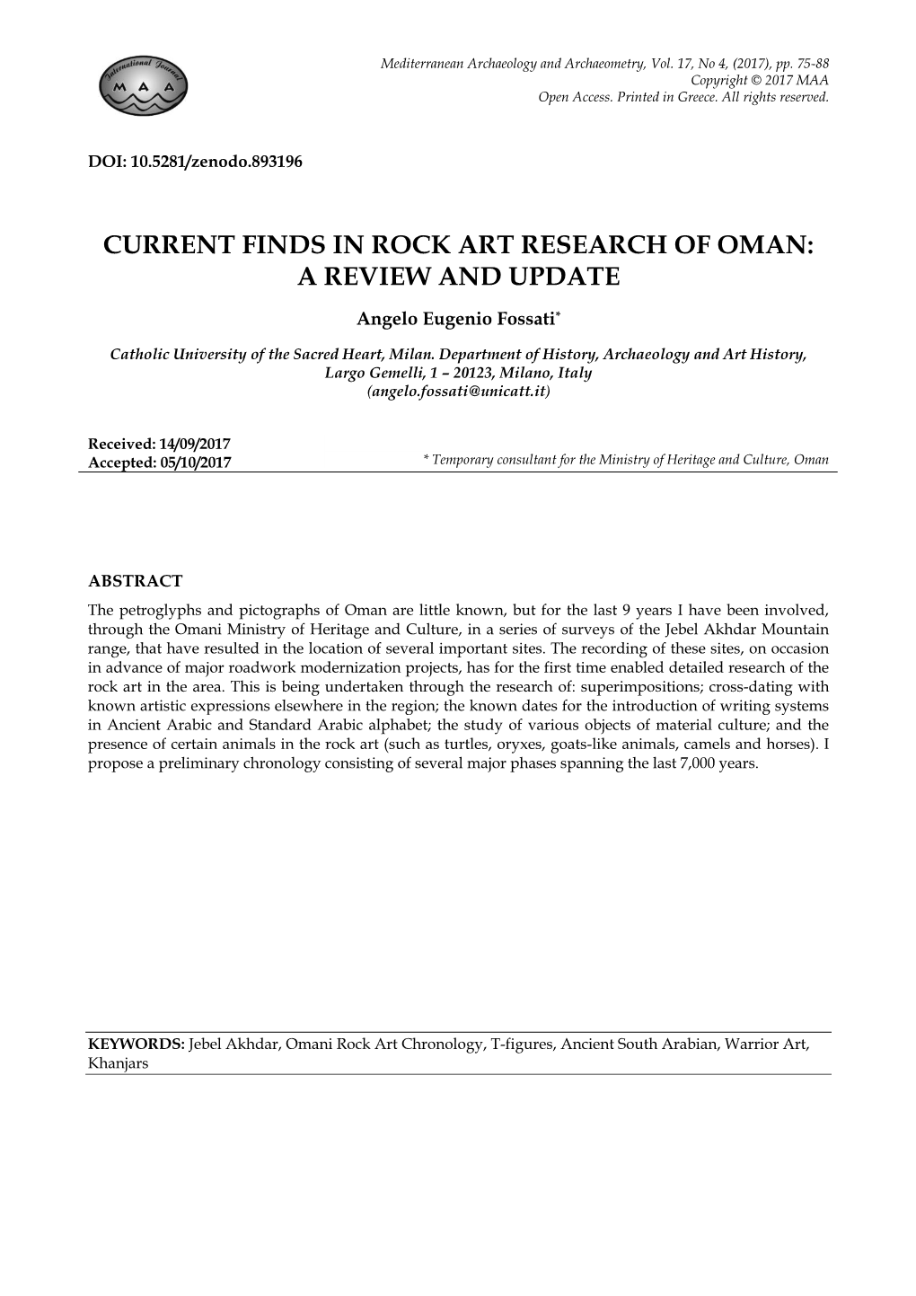 Current Finds in Rock Art Research of Oman: a Review and Update