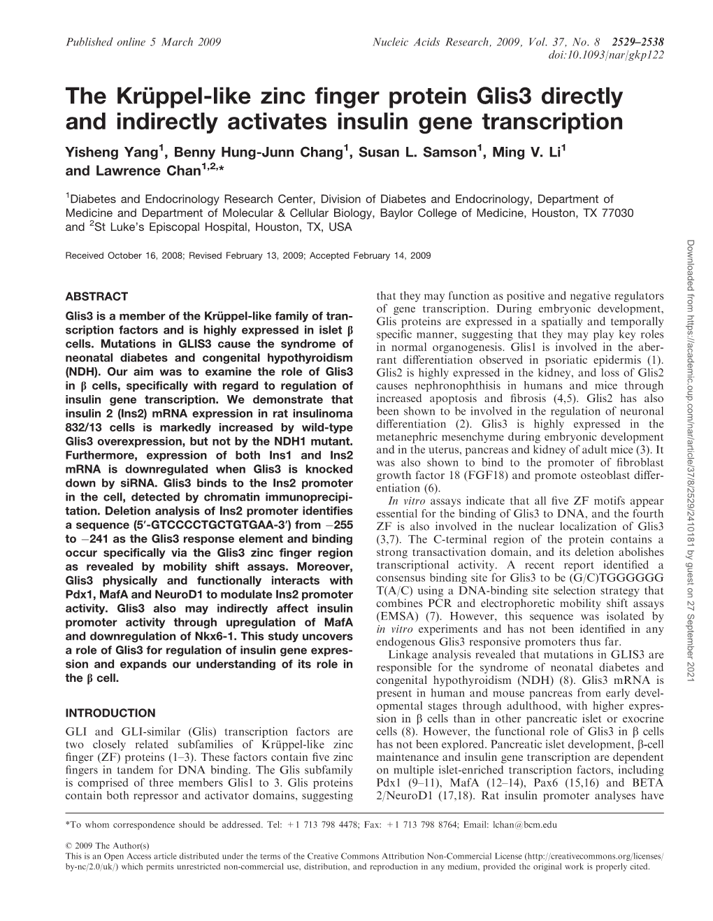 The Kru¨Ppel-Like Zinc Finger Protein Glis3 Directly and Indirectly