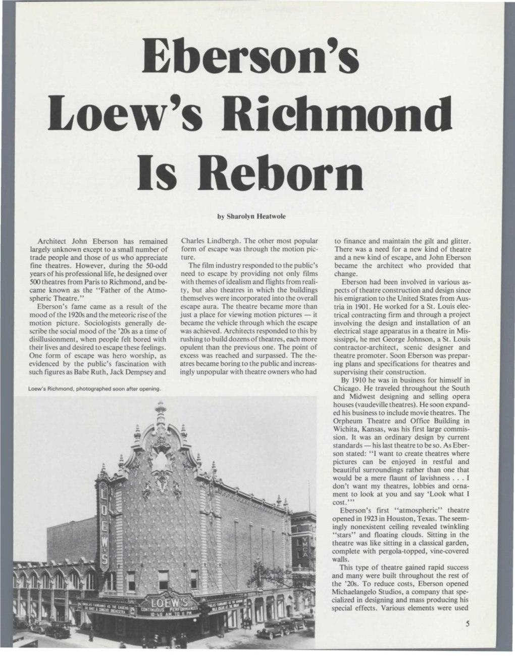 Eberson's Loew's Richmond Is Reborn