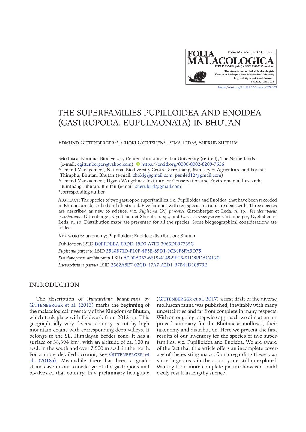 The Superfamilies Pupilloidea and Enoidea (Gastropoda, Eupulmonata) in Bhutan