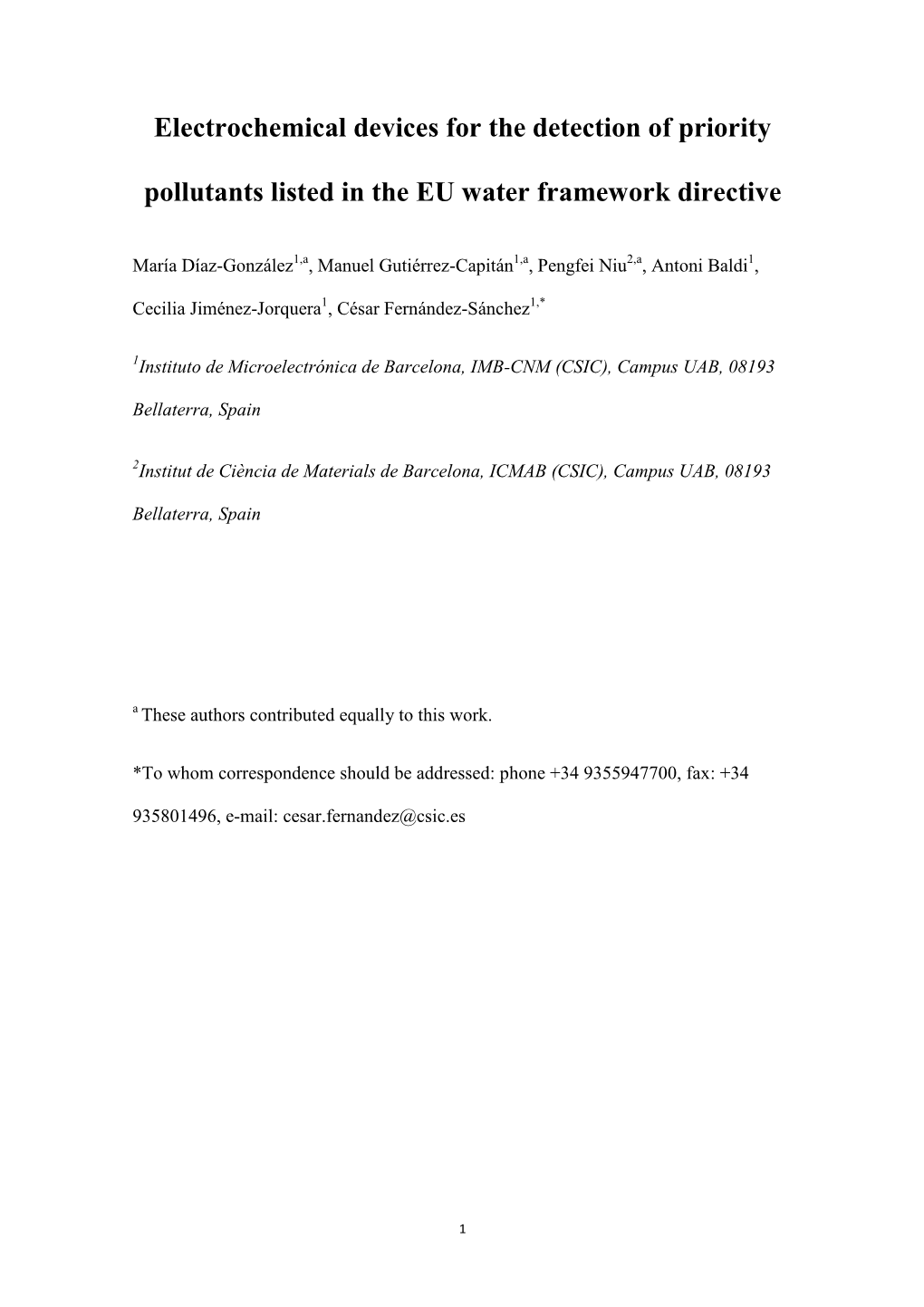 Electrochemical Devices for the Detection of Priority Pollutants Listed