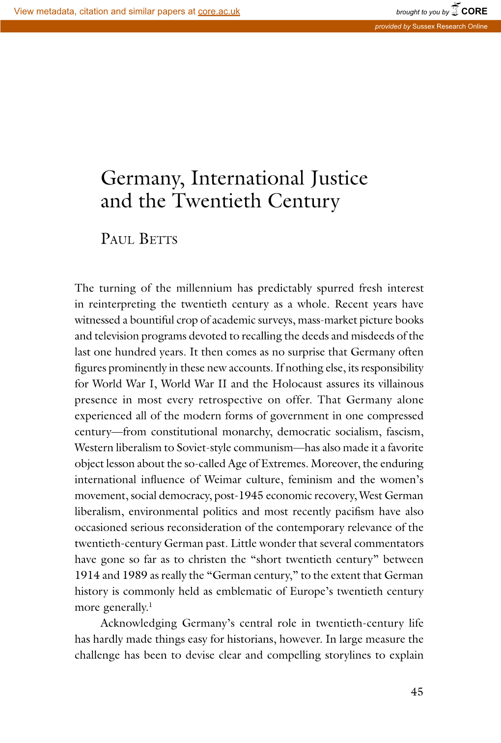 Germany, International Justice and the Twentieth Century
