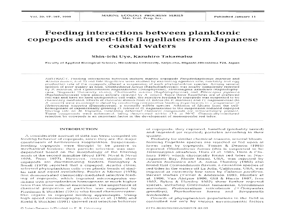 Feeding Interactions Between Planktonic Copepods and Red-Tide Flagellates from Japanese Coastal Waters