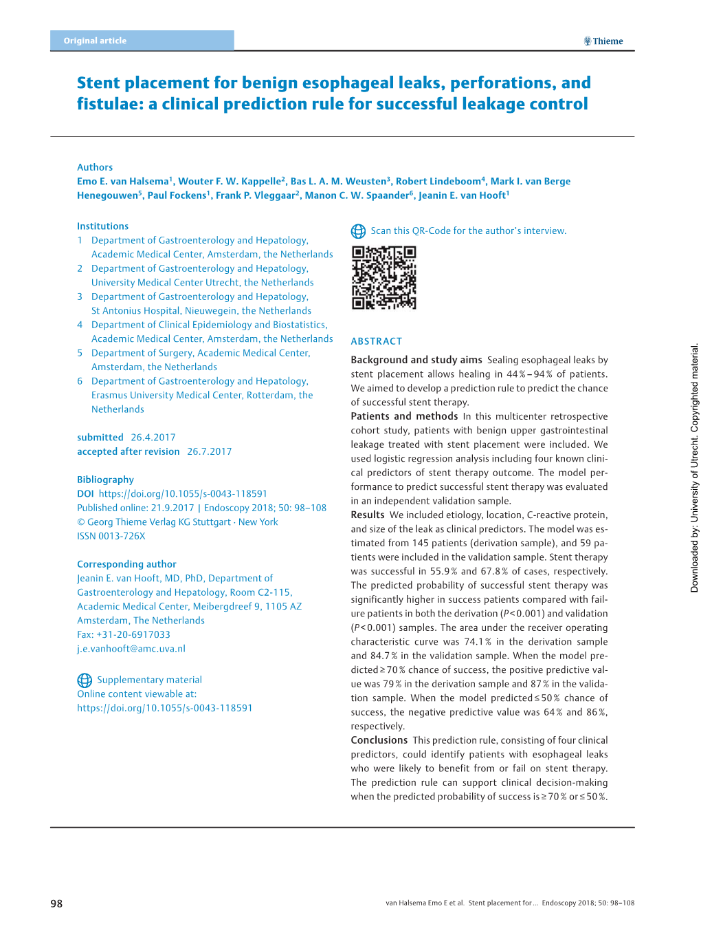 Stent Placement for Benign Esophageal Leaks, Perforations, and Fistulae: a Clinical Prediction Rule for Successful Leakage Control